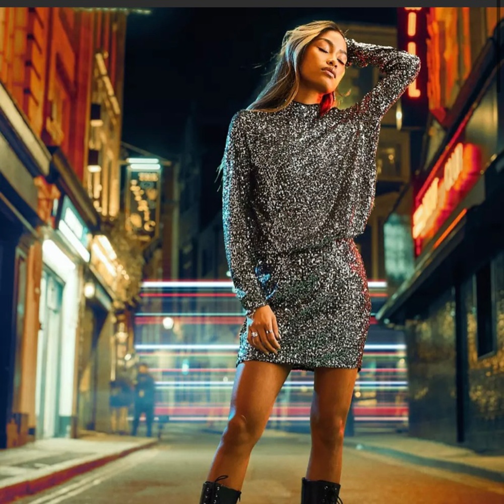 ASOS Silver Sequin Backless Mini Dress